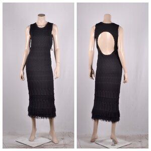 Torn by Ronny Kobo Ryan Crochet Knit Midi Dress With Fringe